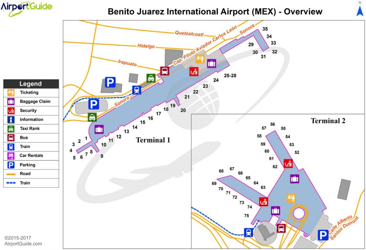 Benito Хуарес beynəlxalq hava limanı xəritədə